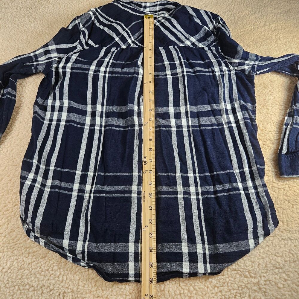 Lucky Brand Plaid Button Up Shirt Women's Large Blue White Long Sleeve Cotton - Picture 6 of 6